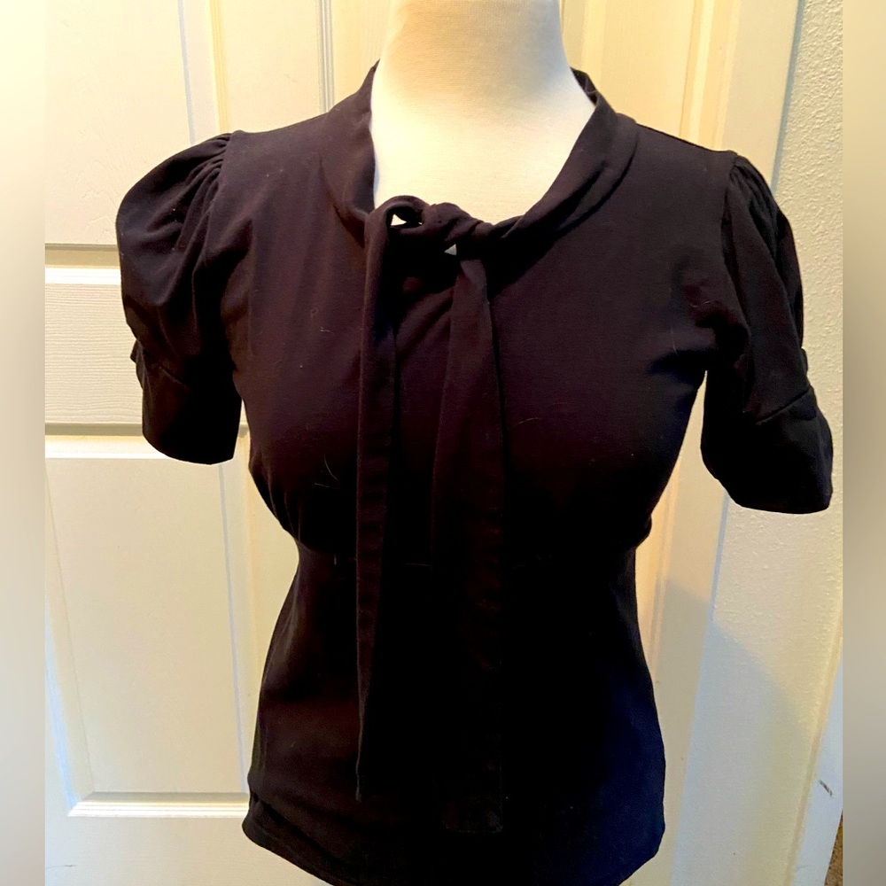 Black Retro Top with Bow-tie Neck